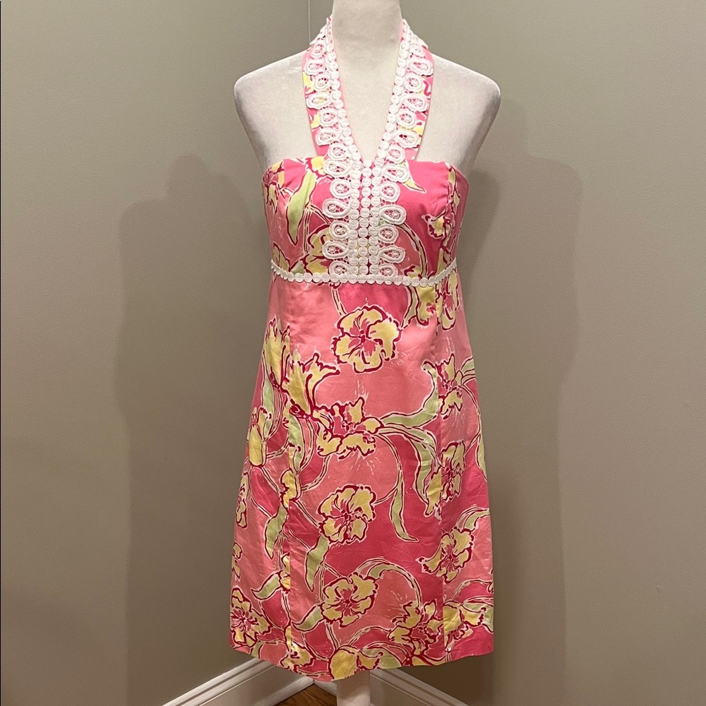 Lilly Pulitzer Pink & Yellow Floral Halter Dress
